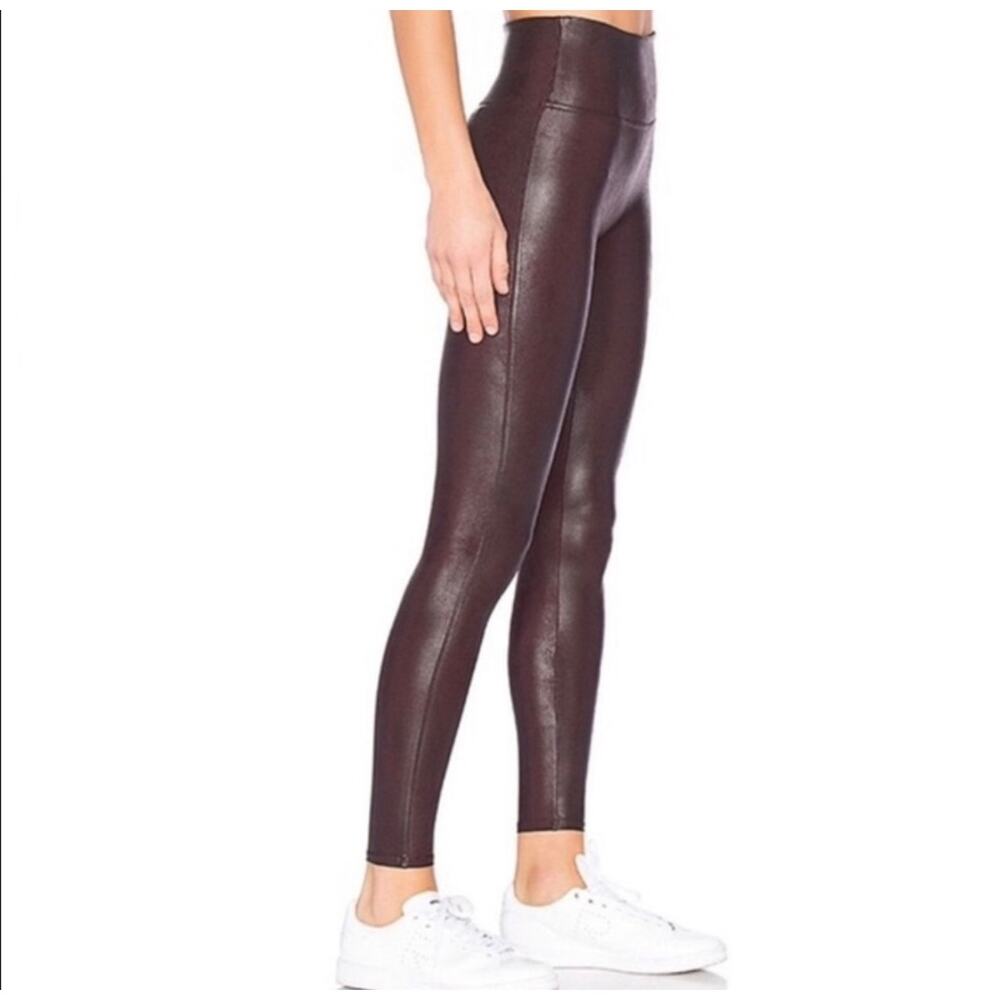 Spanx Faux Leather Leggings XS Burgundy Wine High Waisted Shaping Skinny